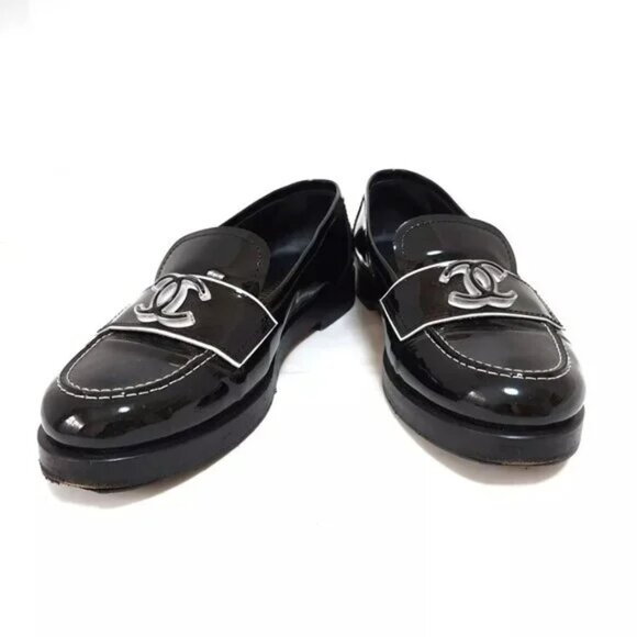 100% Authentic CHANEL Black White Patent Leather Women's Shoes 680-101824 - Picture 2 of 7